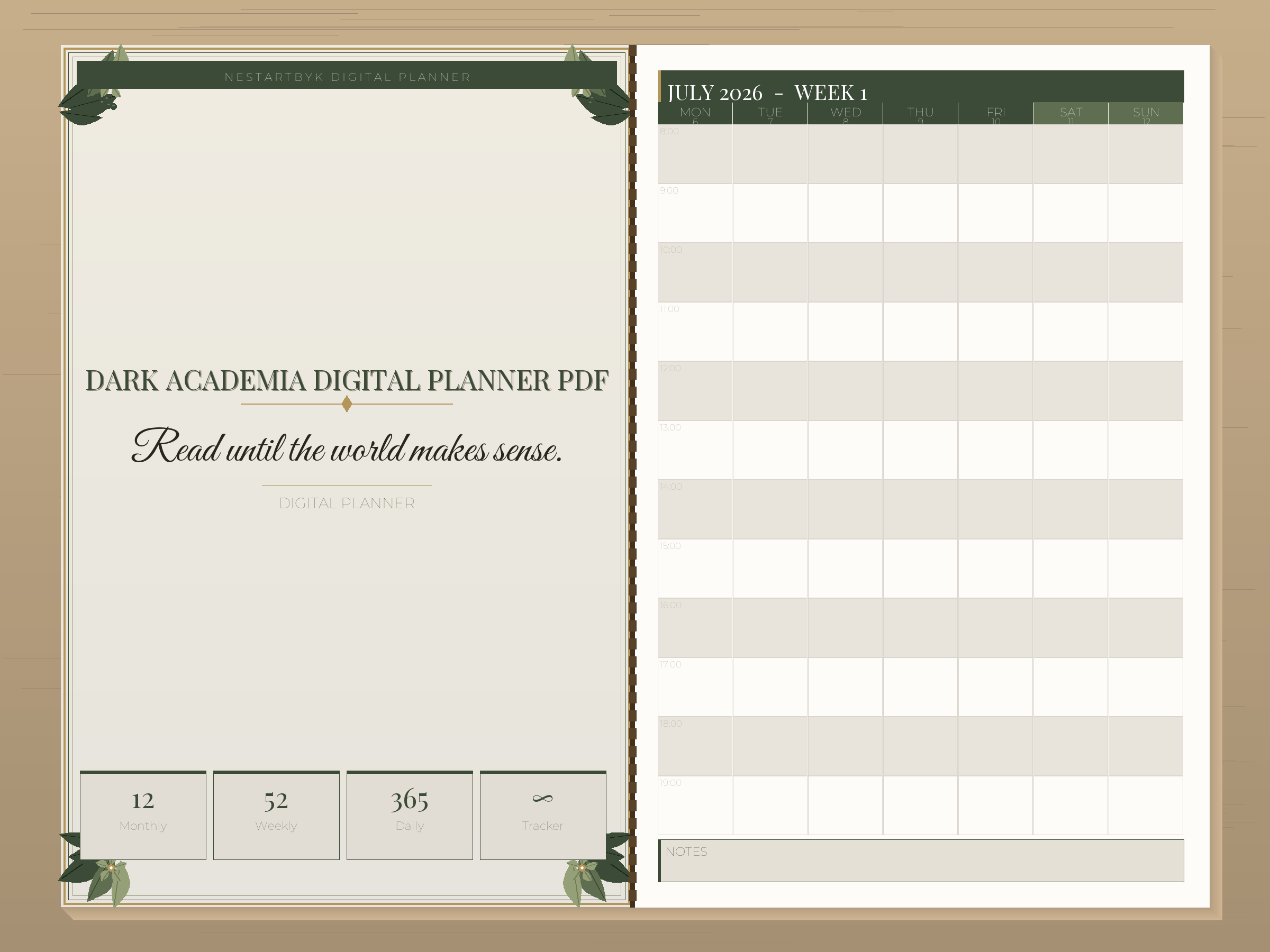 Dark Academia Digital Planner PDF | Printable Monthly & Weekly Planner with Library Aesthetic