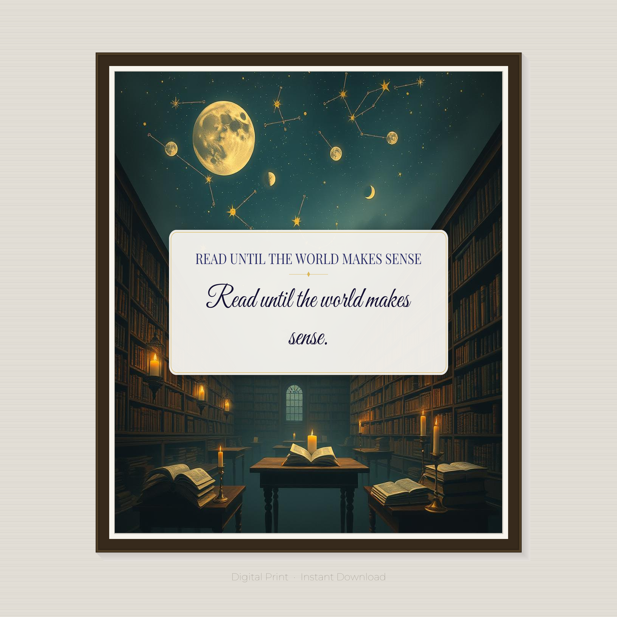 Dark Academia Library Wall Art Print | Celestial Academic Planner Aesthetic Printable